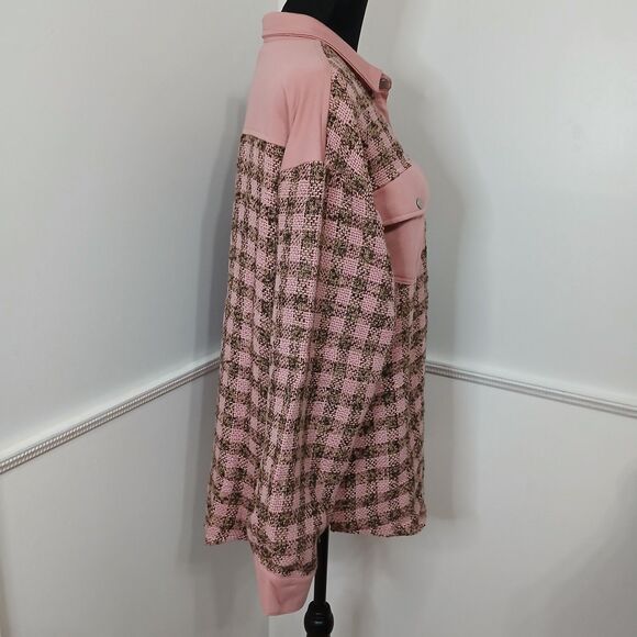 Pink Tweed Shacket Women's size L New With Tags - Picture 3 of 9
